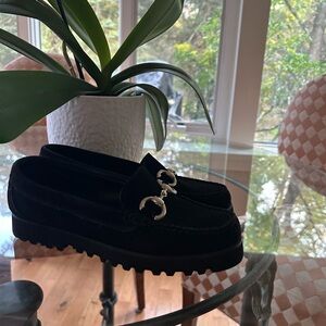 Super super comfortable Black suede Loafers with Silver Buckle size 38